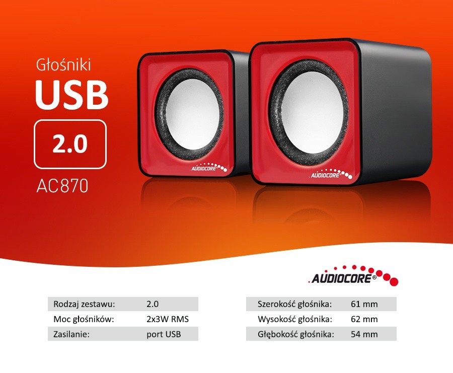 Računalniški zvočniki 6W USB AC870R, rdeči 8