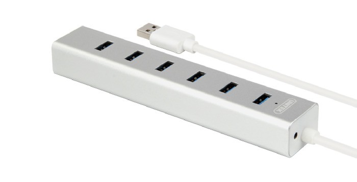 USB HUB 7x USB 3.0, aluminijast, z napajalnikom