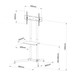 Voziček za TV 30-65" z držalom in kolesi, 60kg, S-08A 5
