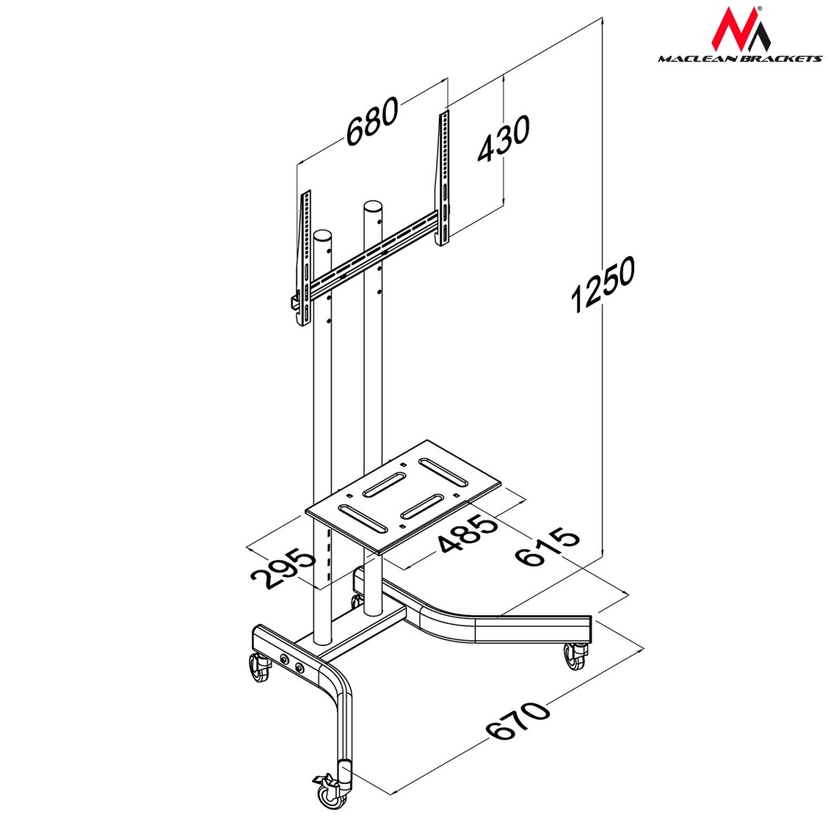 Voziček za TV, MC-739, primeren za 32-65" zaslone, do 40 kg 2