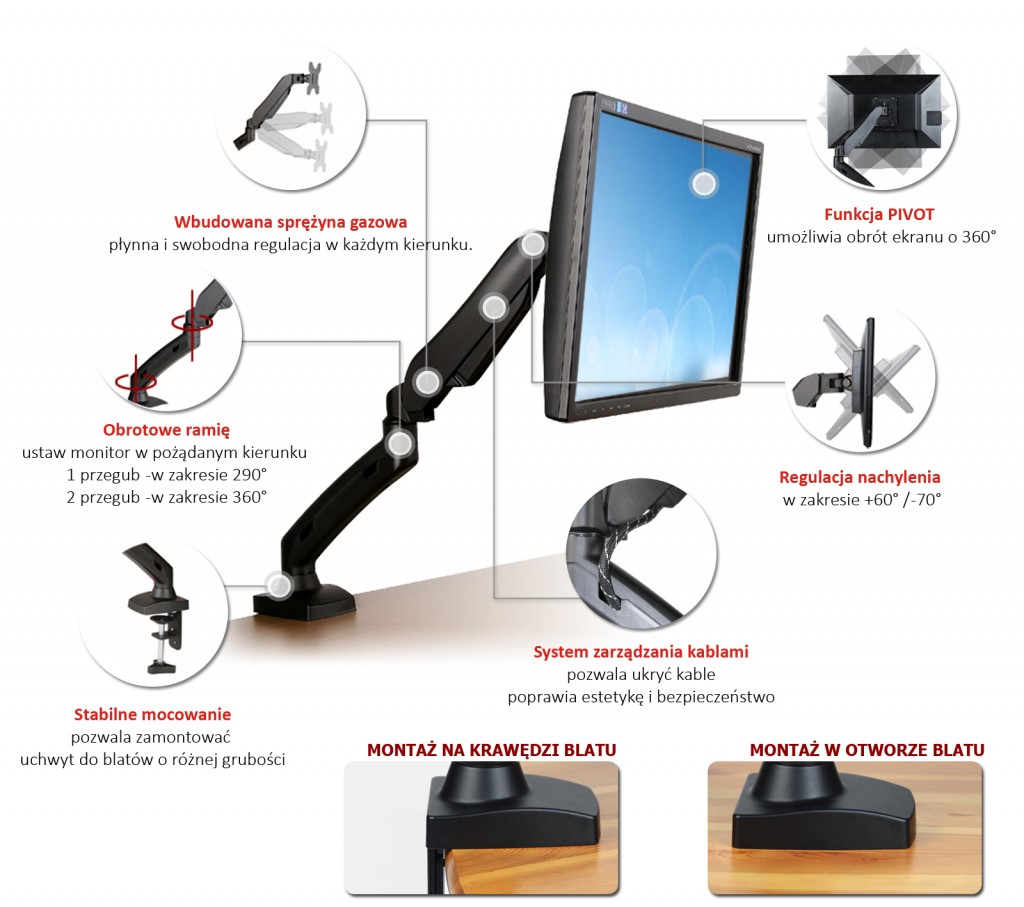 Stojalo za monitor z roko L-11GD, LCD/LED 13-27" 2