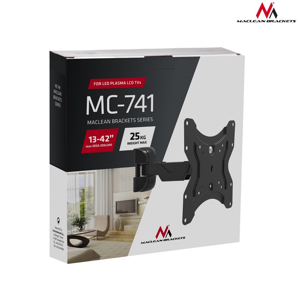 Stenski nosilec Maclean MC-741 za TV/monitor 13-42" (25kg) 2