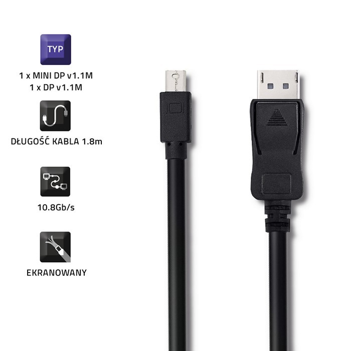 Kabel Mini DisplayPort v1.1 na DisplayPort v1.1, 1080P, 1,8m 3