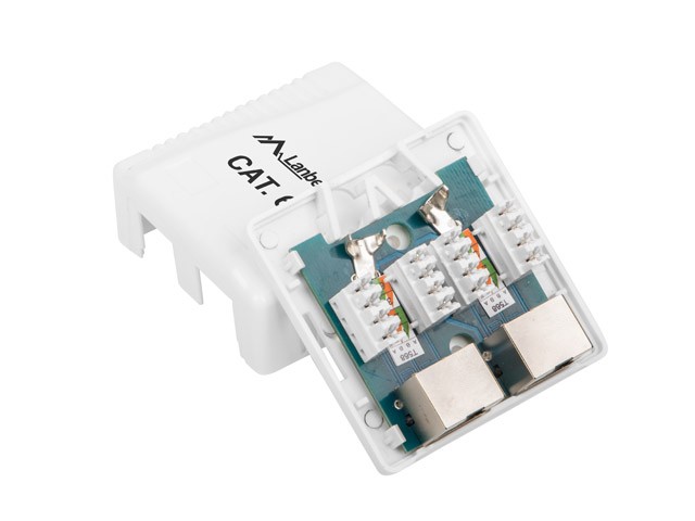 Stenski priklopnik 2x RJ45 Cat.6, bel, oklopljen 2