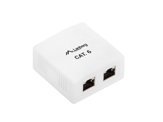Stenski priklopnik 2x RJ45 Cat.6, bel, oklopljen 3