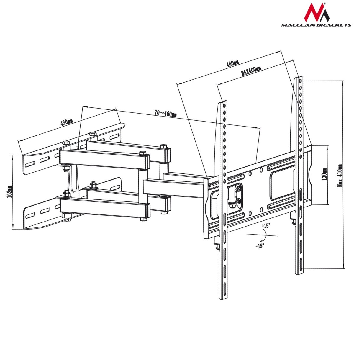 Stenski nosilec za TV MC-760 (26-55", Črna) 7