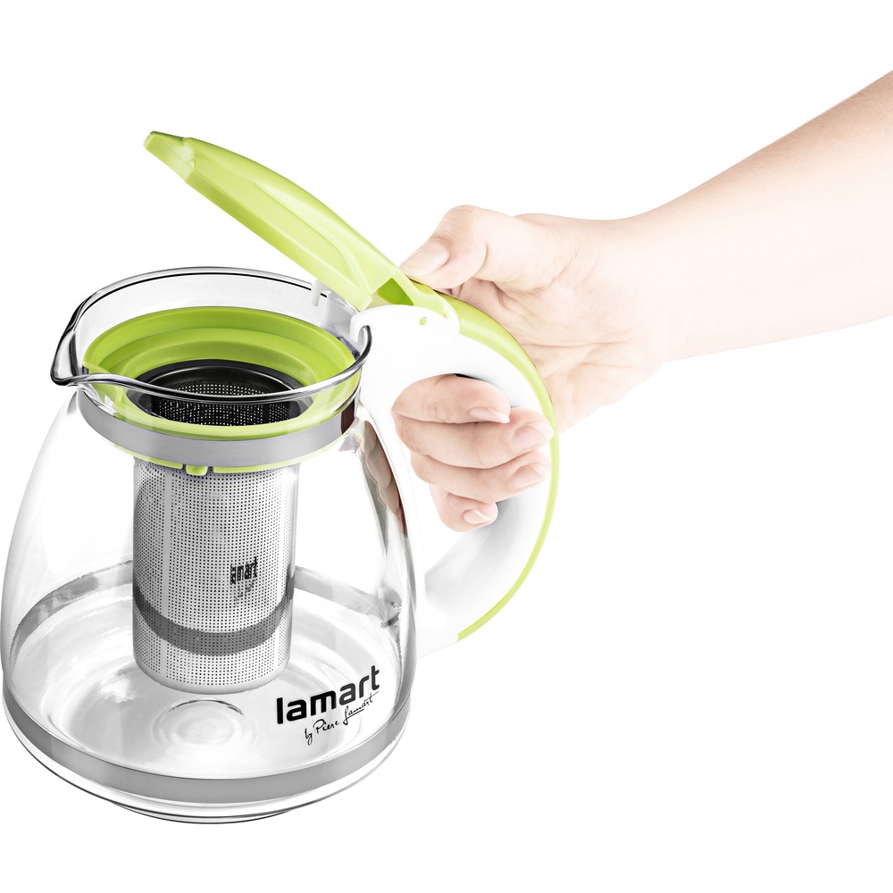 Steklena posoda z vstavkom za čaj/kavo LT7028, zelena, 1,5L 4