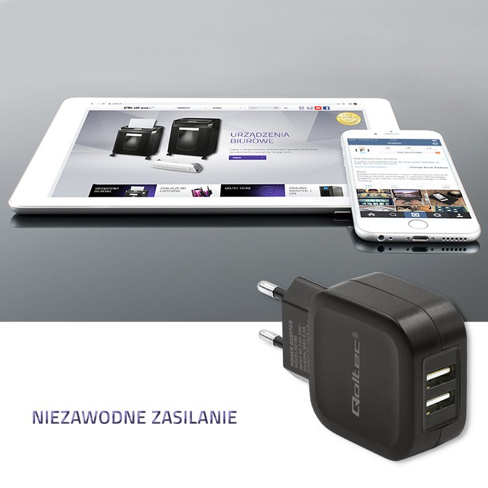 Omrežni polnilnik 17W, 2xUSB 2