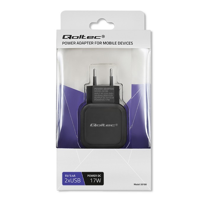 Omrežni polnilnik 17W, 2xUSB 8