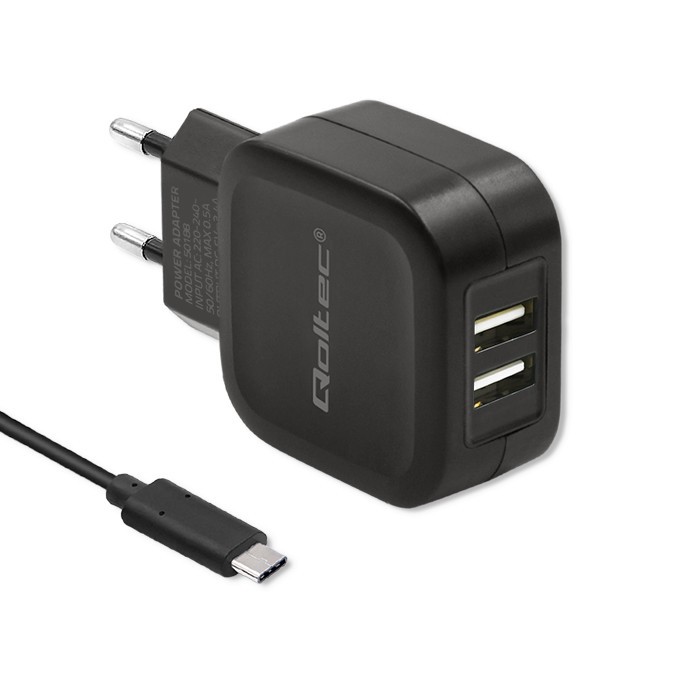 Polnilnik 17W, 5V, 3.4A, 2xUSB + USB-C kabel