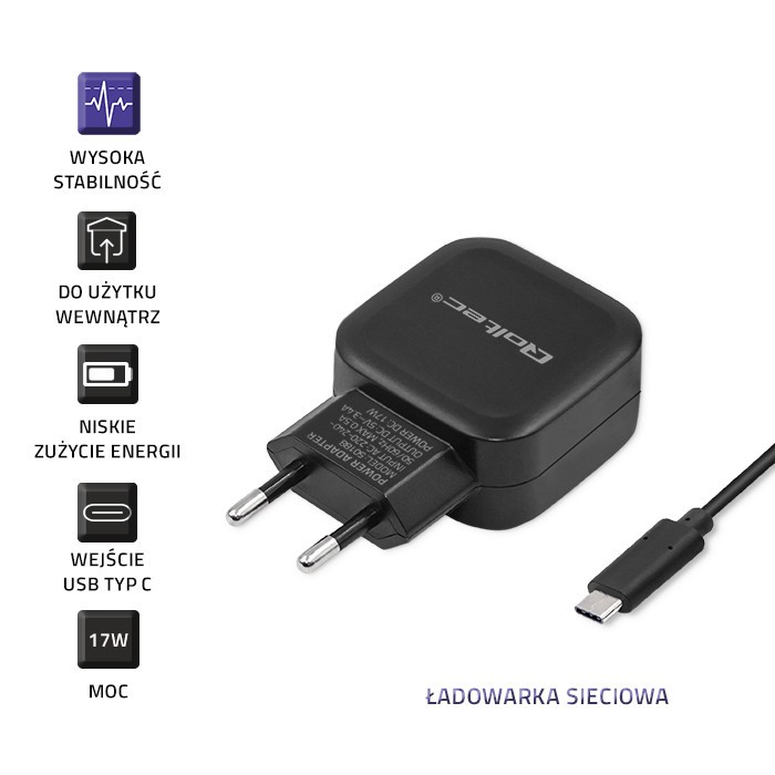 Polnilnik 17W, 5V, 3.4A, 2xUSB + USB-C kabel 4