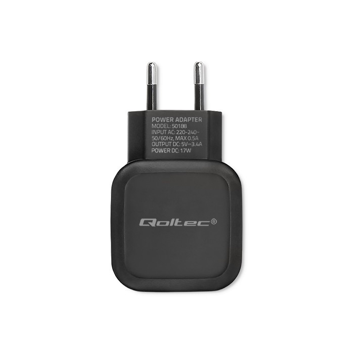 Polnilnik 17W, 5V, 3.4A, 2xUSB + USB-C kabel 6
