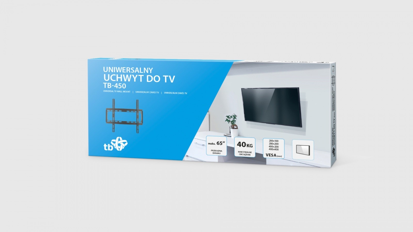 Stenski nosilec za TV do 65" (40kg, VESA 400x400) 3
