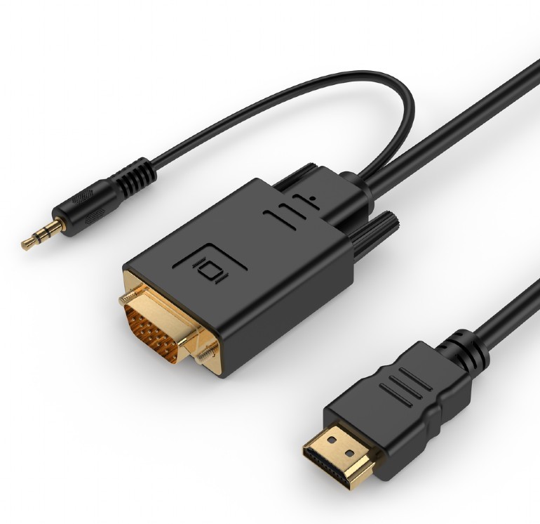 Pretvornik HDMI v VGA, mini Jack, 1.8m, črn