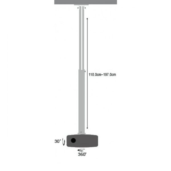 Stropni nosilec za projektor Techly 110-190cm, srebrn, do 15kg 2