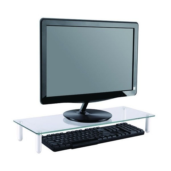 Stojalo za monitor, stekleno, belo, do 32" 2
