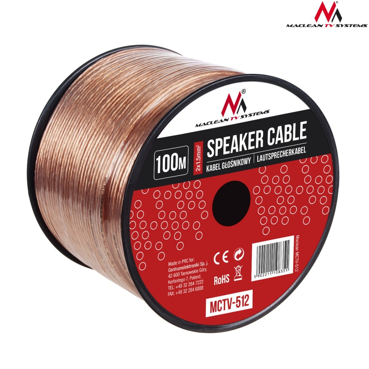 Zvočniški kabel Maclean MCTV-512, 2x1.5mm², 100m 3