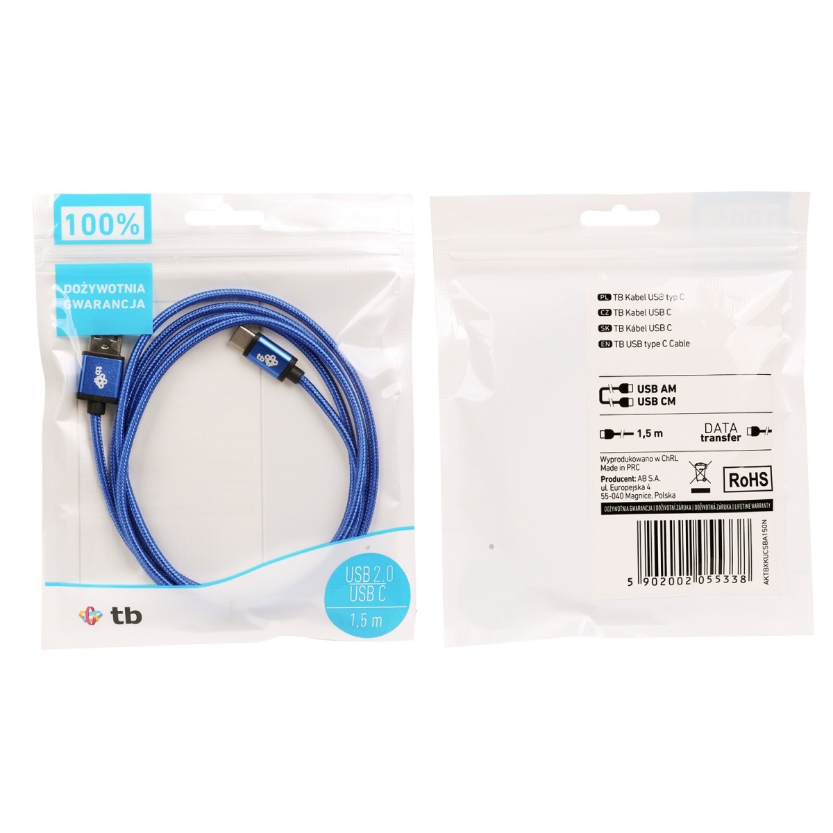 USB v USB-C kabel 1,5 m, modra vrvica 5