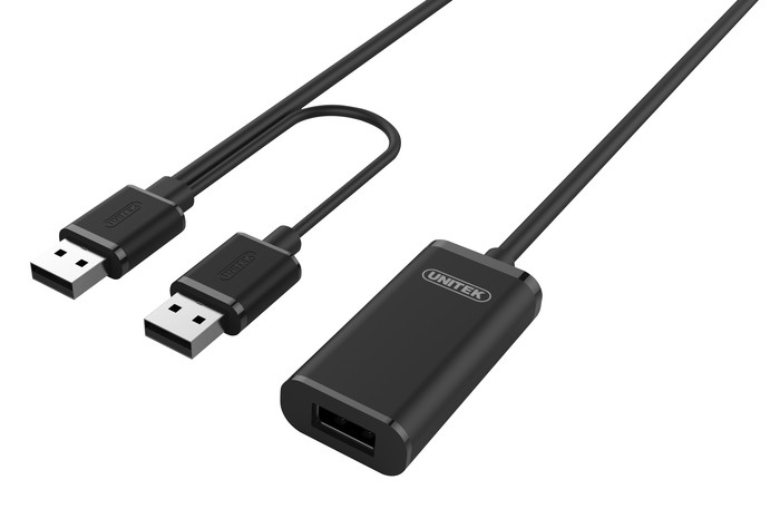 Aktivni USB 2.0 podaljšek Unitek Y-279, 20m, črn