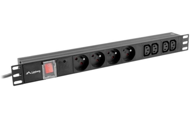 Lanberg Rack PDU Napajalna letev, 1U, 10A, 4x EU, 4x C13, 2m