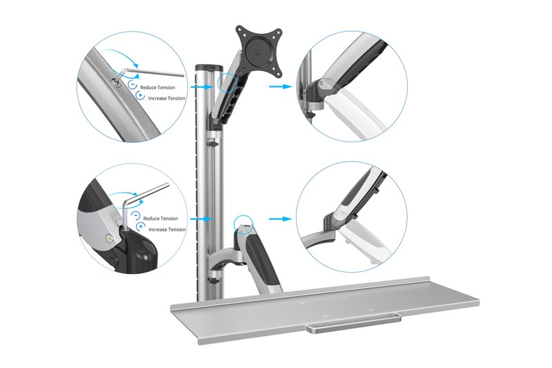 Enoročni stenski nosilec za monitor + tipkovnico, max. 27", 8kg 7
