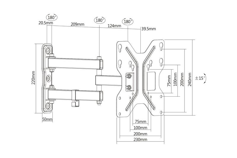 Stenski nosilec za monitor (LCD), max. 42", 30kg 3