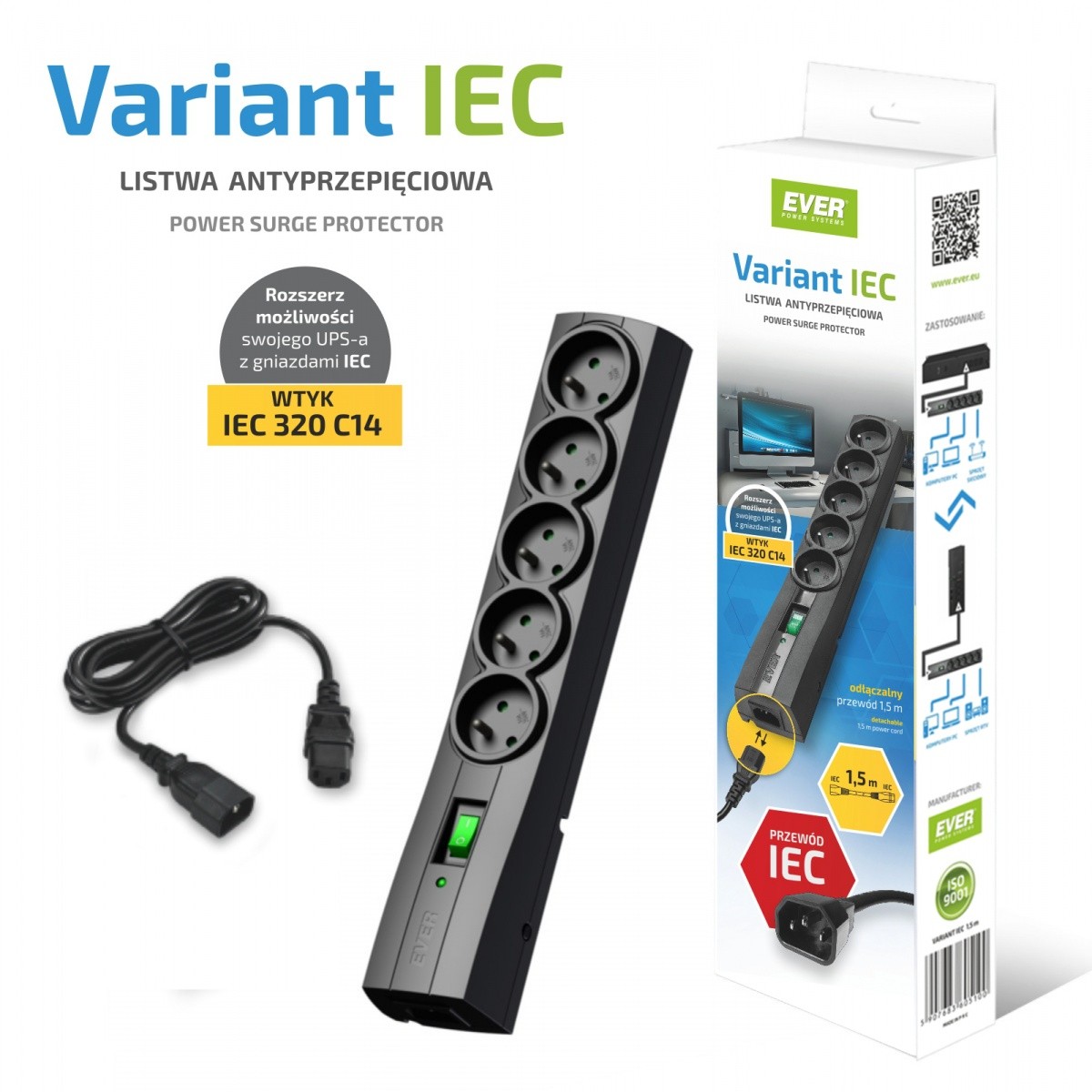 EVER Listna napajalna letev VARIANT IEC, 1.5m