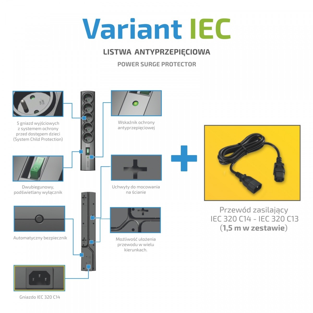 EVER Listna napajalna letev VARIANT IEC, 1.5m 3