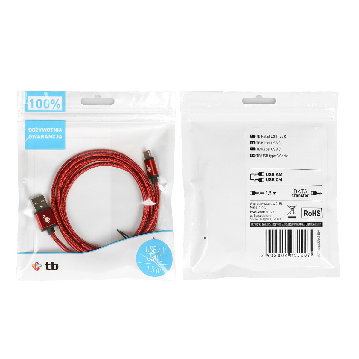 USB-C kabel TB, 1.5m, rubin rdeč 5