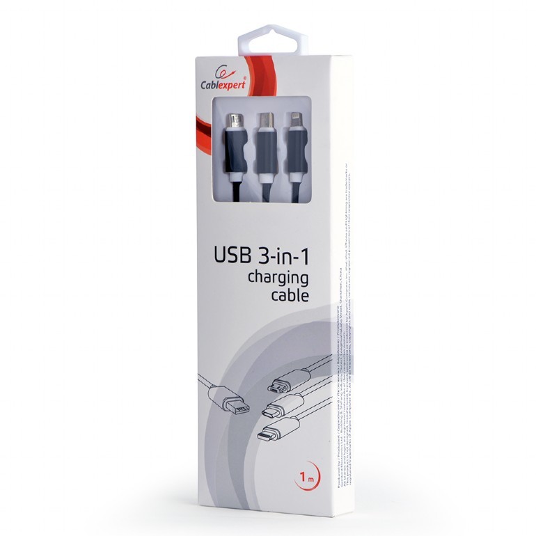 USB polnilni kabel 3v1, 1m, črn 2
