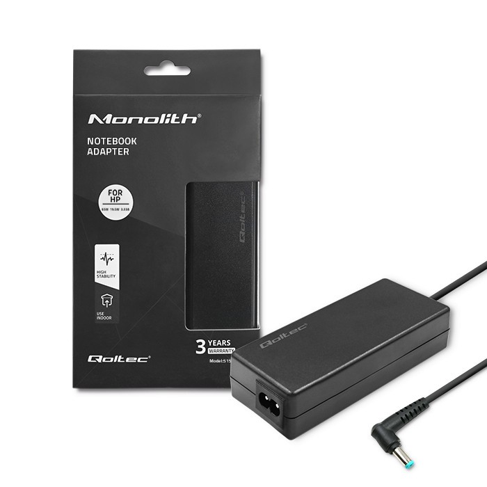 Napajalnik Qoltec za HP, 65W, 19.5V, 3.33A, 4.5*3.0mm, Slim