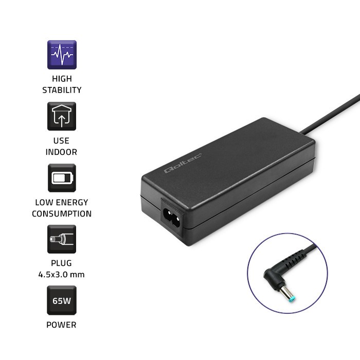 Napajalnik Qoltec za HP, 65W, 19.5V, 3.33A, 4.5*3.0mm, Slim 3