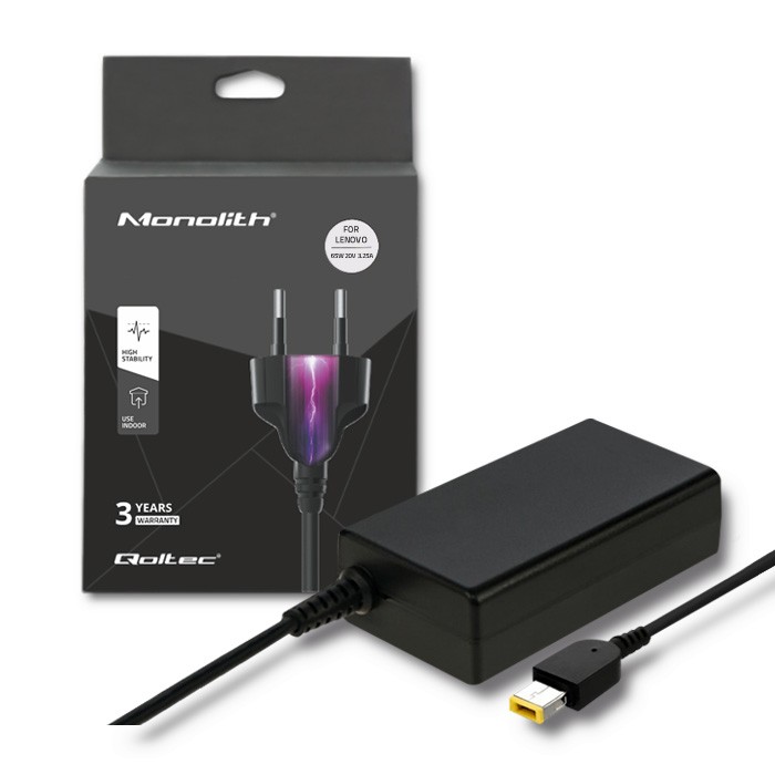 Napajalnik Qoltec za Lenovo, 65W, 20V, 3.25A, Square tip