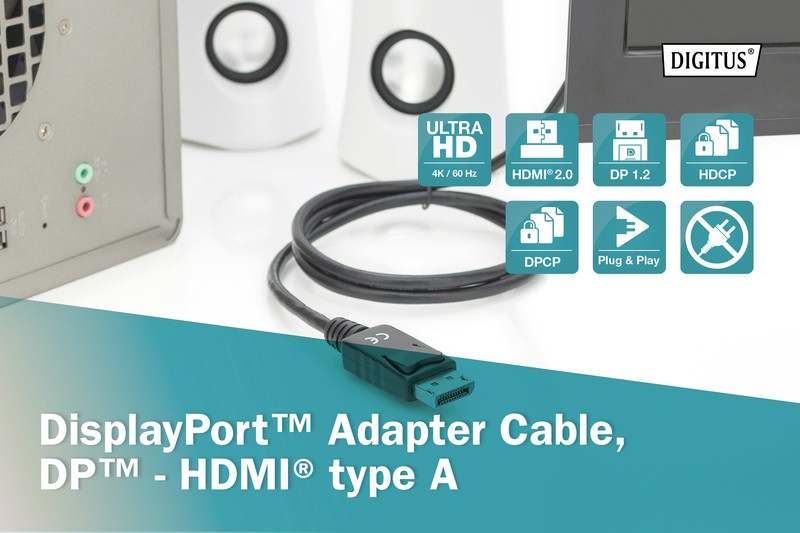 Adapter kabel DisplayPort 1.2 na HDMI, 4K 60Hz, 2m, črn 5