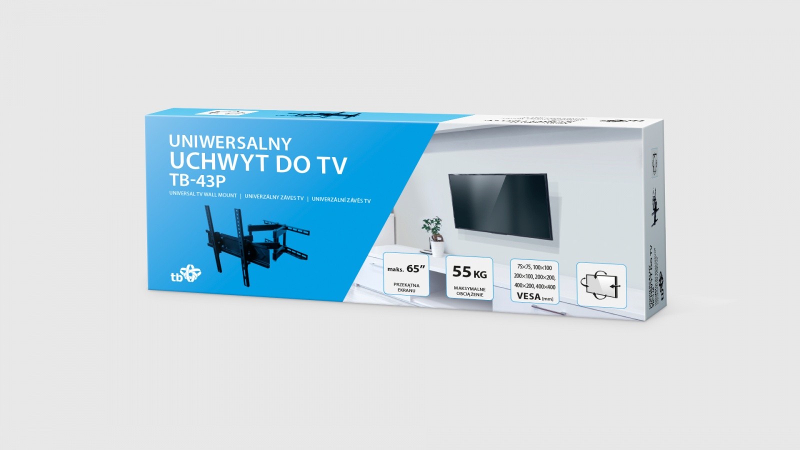Stenski nosilec za TV TB-43P do 65" (55kg), VESA 400x400 3