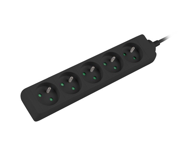 Razdelilna letev 3m, črna, 5 vtičnic, bakreni kabel 2