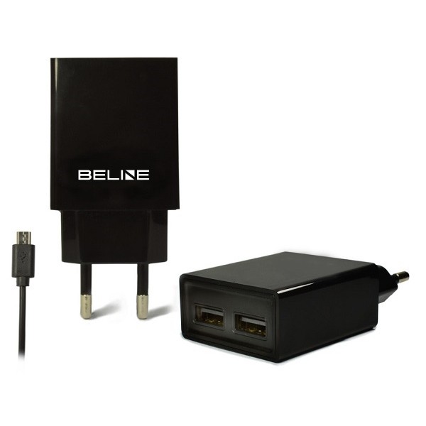 Omrežni polnilnik 2xUSB + microUSB 2A, črn