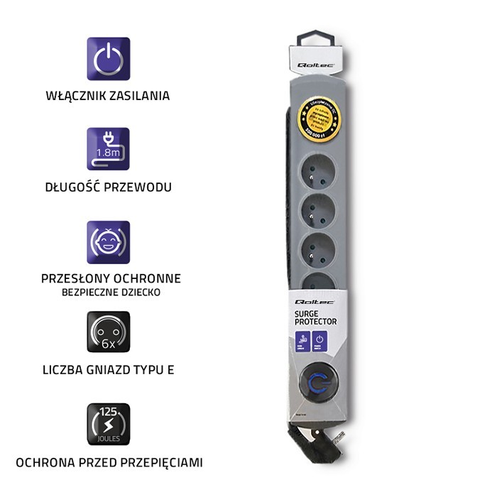 Prekratki napetosti Quick Switch, 6 vtičnic, 1,8m, siva 4