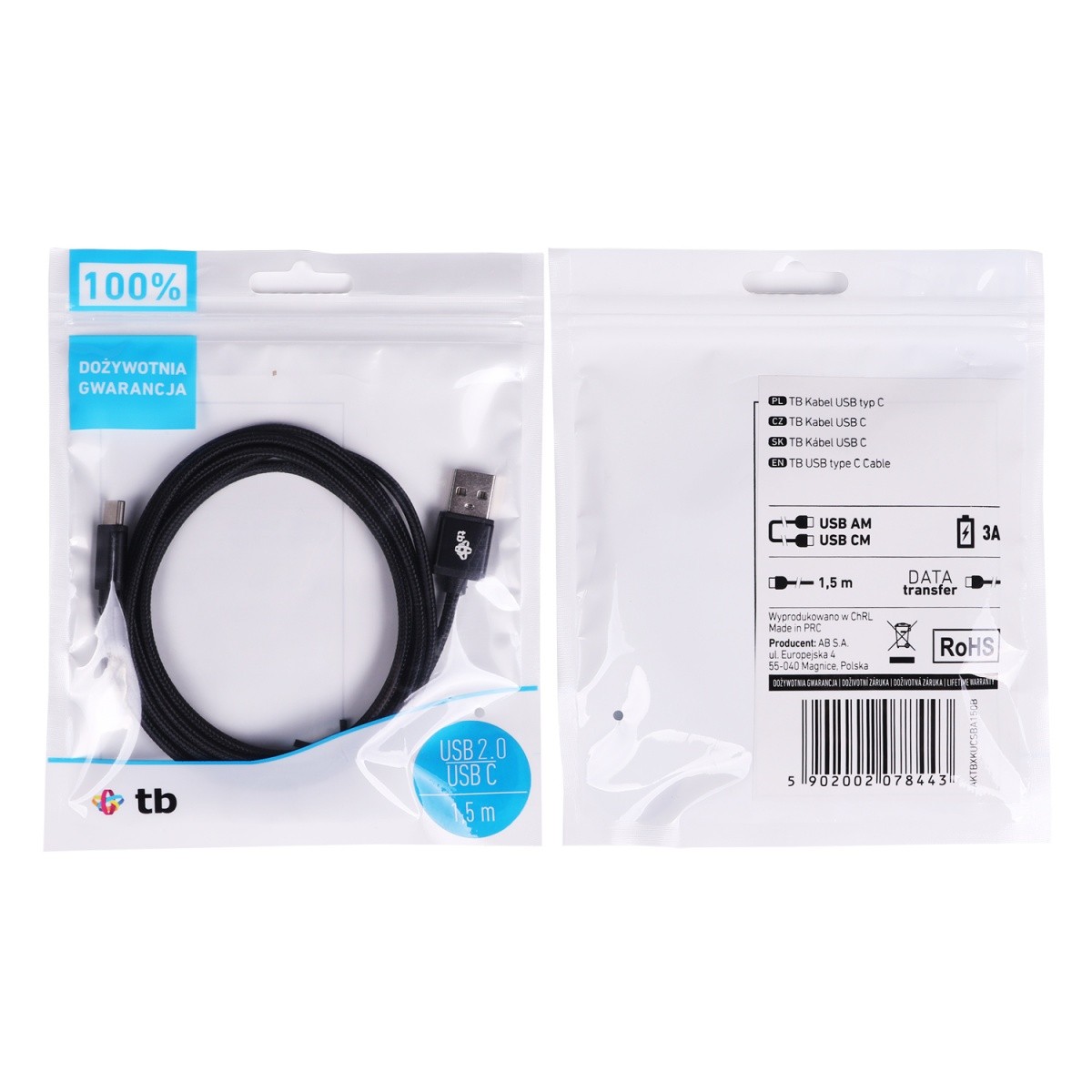 USB-C kabel, 1.5m, črn, pleten 2