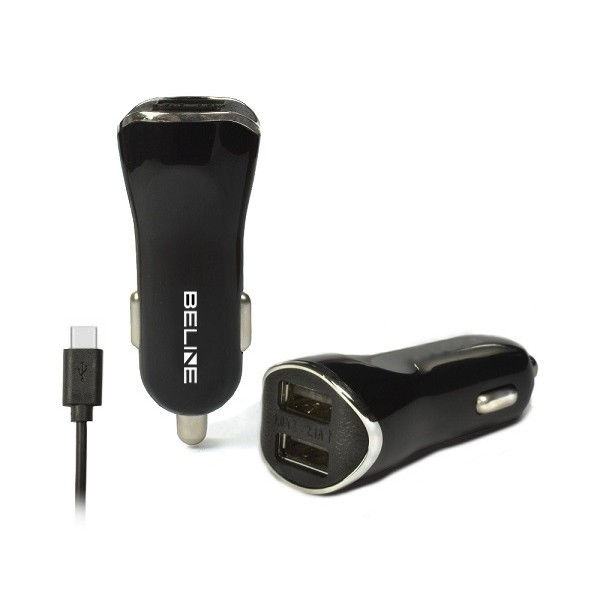 Avto polnilnik 2xUSB + USB-C, 2,1A, črn