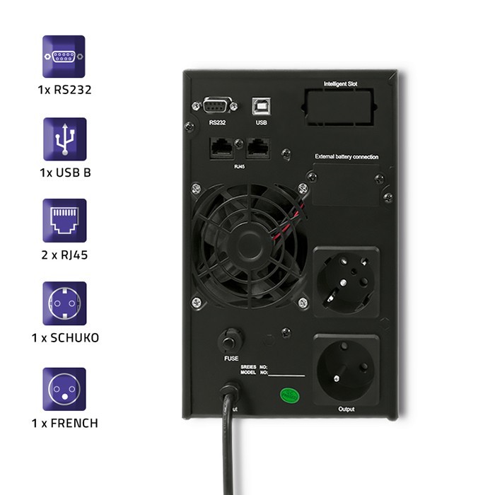 UPS napajalnik, on-line, 1KVA (800W), baterija, LCD, USB 4