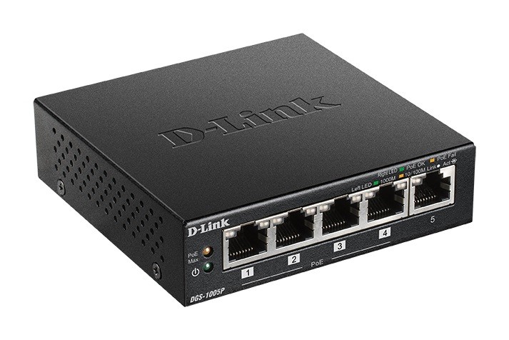 Mrežni stikalo DGS-1005P, 5xGbE (4xPoE+ 60W)