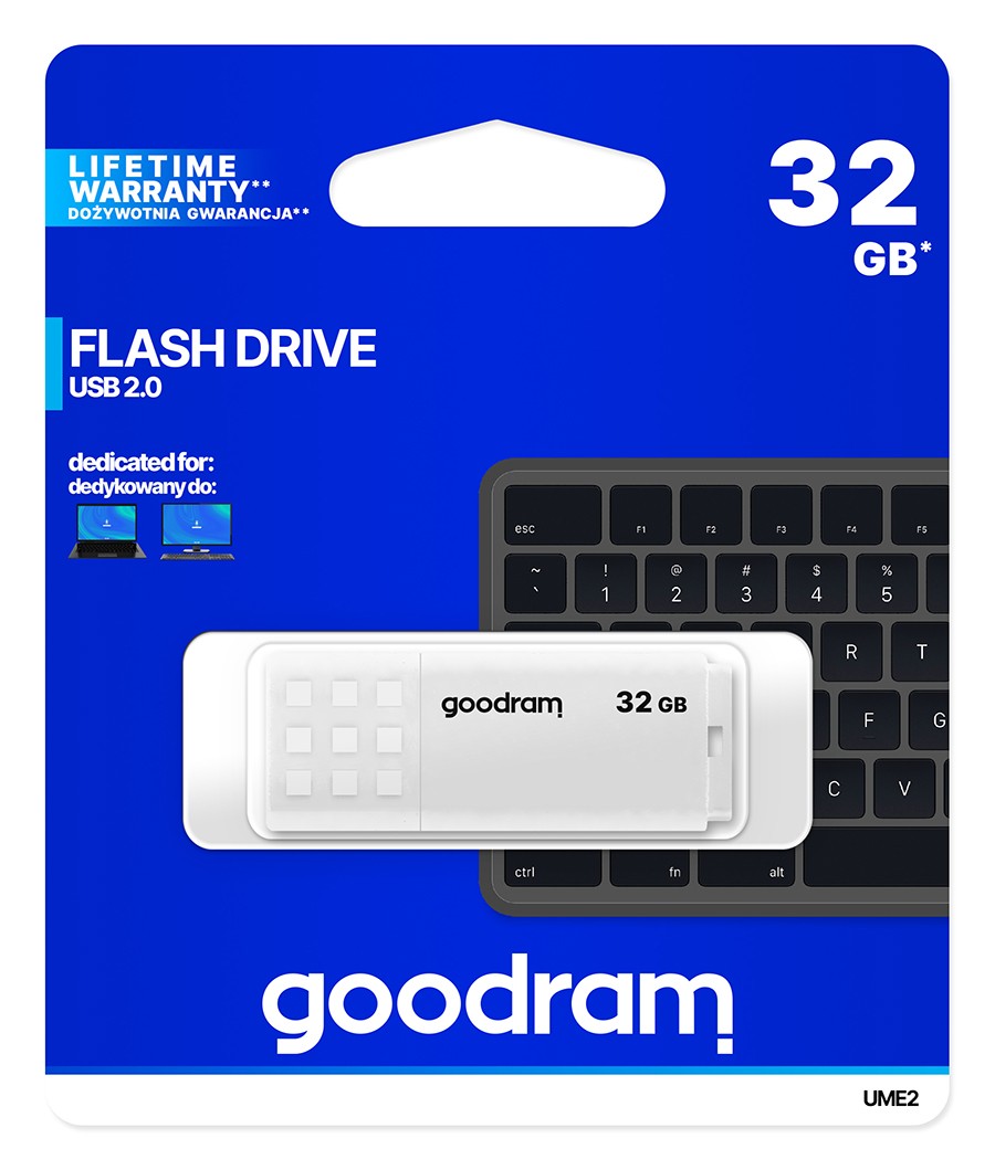 GOODRAM UME2 USB 2.0 pendrive, 32GB, bela