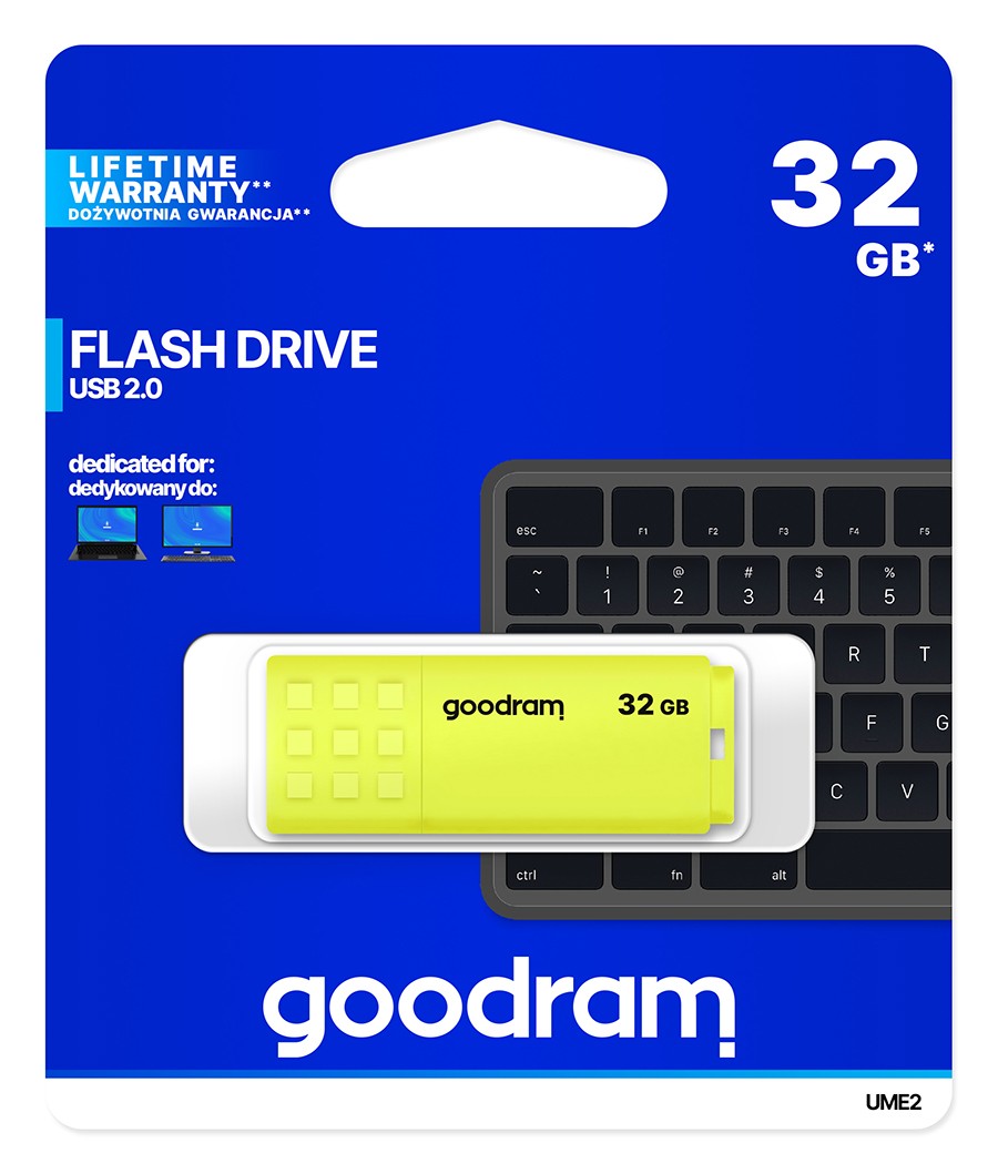 GOODRAM UME2 USB 2.0 pendrive, 32GB, rumena