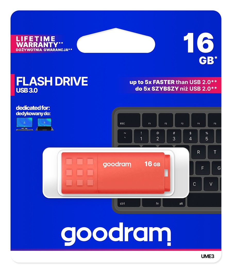 GOODRAM UME3 16GB USB 3.0 pendrive, oranžen