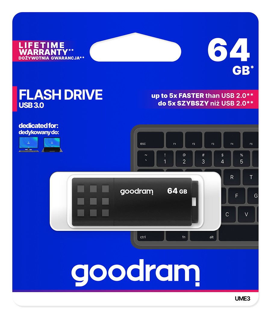 GOODRAM UME3 USB 3.0 pendrive, 64GB, črna