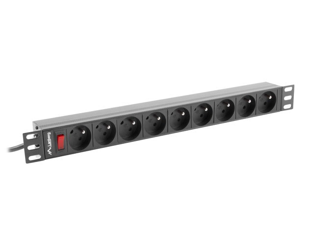 PDU Rack napajalna letev 19" 1U, 16A, 9x 230V PL, 3m, črna