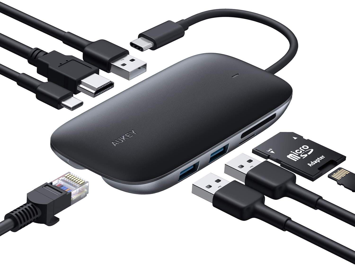 USB-C HUB CB-C71 8v1: Ethernet, 3xUSB 3.1, HDMI 4K, SD/microSD, PD 100W
