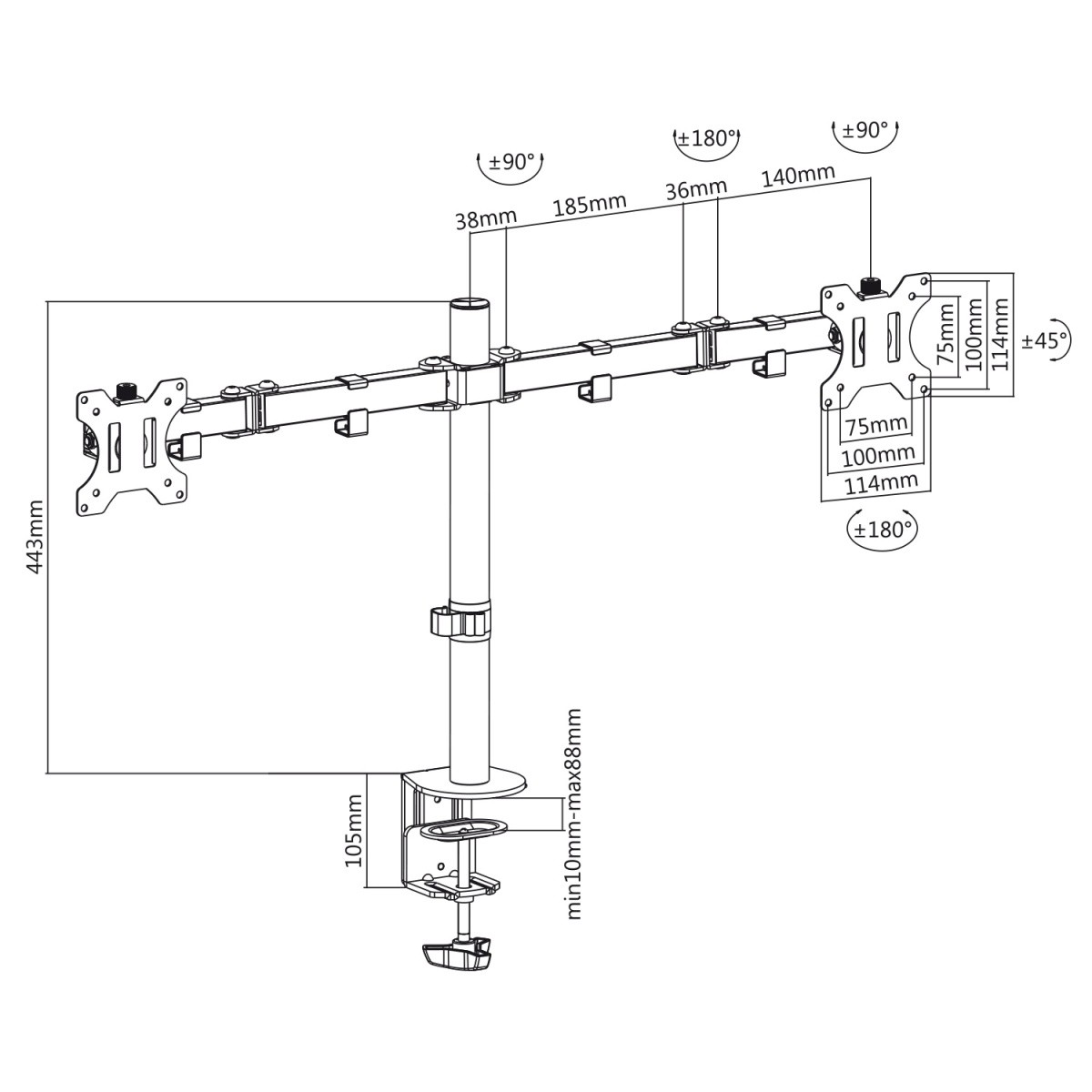 Maclean MC-884 nosilec za 2 monitorja LCD, 17-32", 2x8kg, VESA 5