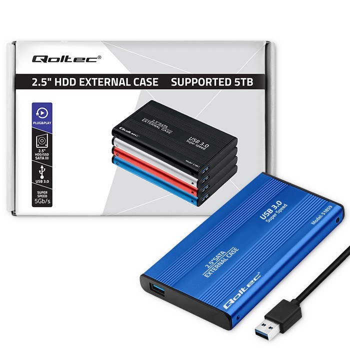 Ohišje za 2.5" SATA HDD/SSD pogon, USB 3.0, modro 4
